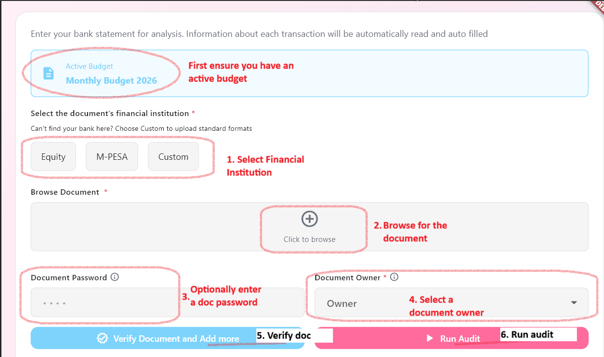 Document entering interface showing steps
